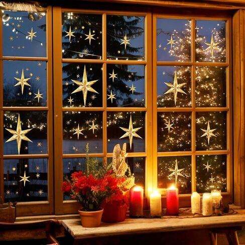Christmas Window Decoration Clings Double-Side Xmas Stars Window Decal Oh Holy Night Nativity Stickers for Glass Indoor Sparkle Winter Static Decals for 2026 New Year Party Xmas Eve Holiday Supplies in Saudi Arabia