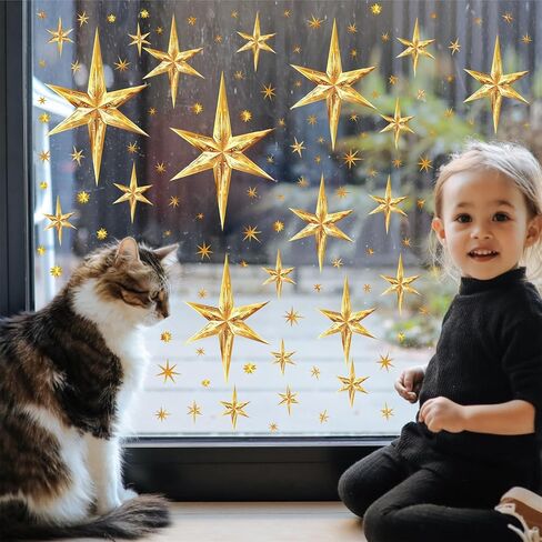 Christmas Window Decoration Clings Double-Side Xmas Stars Window Decal Oh Holy Night Nativity Stickers for Glass Indoor Sparkle Winter Static Decals for 2026 New Year Party Xmas Eve Holiday Supplies in Saudi Arabia