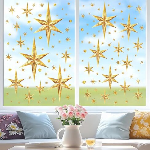 Christmas Window Decoration Clings Double-Side Xmas Stars Window Decal Oh Holy Night Nativity Stickers for Glass Indoor Sparkle Winter Static Decals for 2026 New Year Party Xmas Eve Holiday Supplies in Saudi Arabia