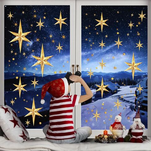 Christmas Window Decoration Clings Double-Side Xmas Stars Window Decal Oh Holy Night Nativity Stickers for Glass Indoor Sparkle Winter Static Decals for 2026 New Year Party Xmas Eve Holiday Supplies in Saudi Arabia
