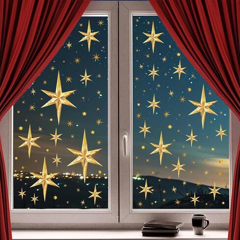 Christmas Window Decoration Clings Double-Side Xmas Stars Window Decal Oh Holy Night Nativity Stickers for Glass Indoor Sparkle Winter Static Decals for 2026 New Year Party Xmas Eve Holiday Supplies in Saudi Arabia