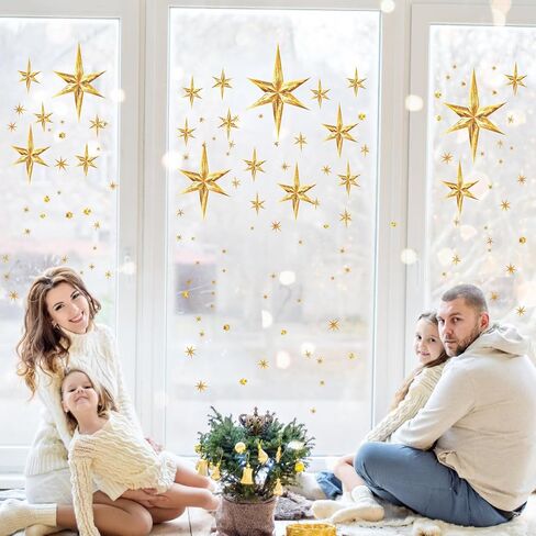 Christmas Window Decoration Clings Double-Side Xmas Stars Window Decal Oh Holy Night Nativity Stickers for Glass Indoor Sparkle Winter Static Decals for 2026 New Year Party Xmas Eve Holiday Supplies in Saudi Arabia