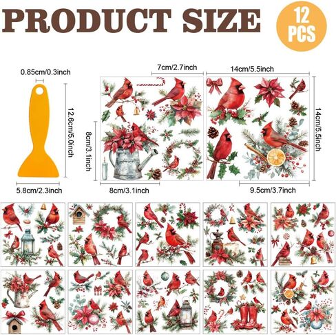 AHANDMAKER 12 Sheets Cardinal Christmas Rub on Transfer Stickers Pine Cone Cardinal Stickers Red Bird Furniture Decal for Home School Office Decoration DIY Crafts Supplies, 5.5x5.5 in Saudi Arabia