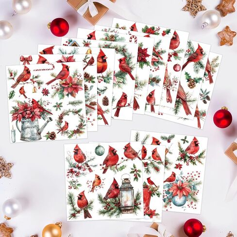 AHANDMAKER 12 Sheets Cardinal Christmas Rub on Transfer Stickers Pine Cone Cardinal Stickers Red Bird Furniture Decal for Home School Office Decoration DIY Crafts Supplies, 5.5x5.5 in Saudi Arabia