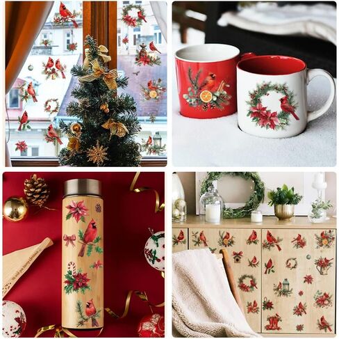 AHANDMAKER 12 Sheets Cardinal Christmas Rub on Transfer Stickers Pine Cone Cardinal Stickers Red Bird Furniture Decal for Home School Office Decoration DIY Crafts Supplies, 5.5x5.5 in Saudi Arabia