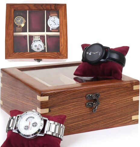 Wooden Watch Box for Men & Women, Watch Organizer & Display Case, Premium Long-Lasting Watch Holder for Storage, Elegant Gift for Watch Collectors (Glass Top, 6 Slots) in Saudi Arabia