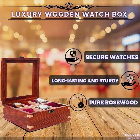 Wooden Watch Box for Men & Women, Watch Organizer & Display Case, Premium Long-Lasting Watch Holder for Storage, Elegant Gift for Watch Collectors (Glass Top, 6 Slots) in Saudi Arabia