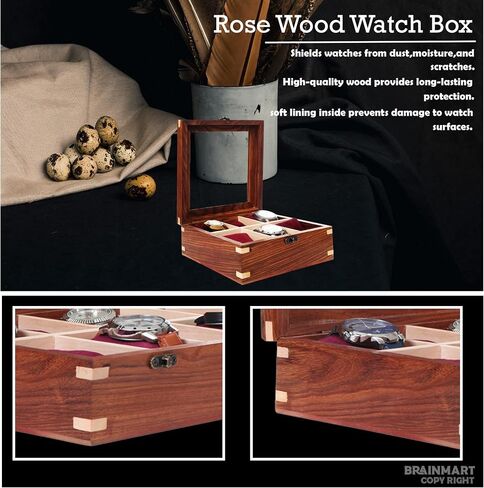 Wooden Watch Box for Men & Women, Watch Organizer & Display Case, Premium Long-Lasting Watch Holder for Storage, Elegant Gift for Watch Collectors (Glass Top, 6 Slots) in Saudi Arabia