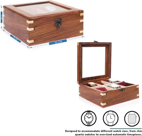 Wooden Watch Box for Men & Women, Watch Organizer & Display Case, Premium Long-Lasting Watch Holder for Storage, Elegant Gift for Watch Collectors (Glass Top, 6 Slots) in Saudi Arabia