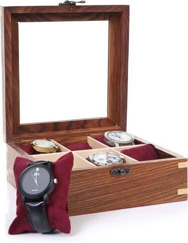 Wooden Watch Box for Men & Women, Watch Organizer & Display Case, Premium Long-Lasting Watch Holder for Storage, Elegant Gift for Watch Collectors (Glass Top, 6 Slots) in Saudi Arabia