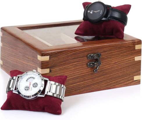 Wooden Watch Box for Men & Women, Watch Organizer & Display Case, Premium Long-Lasting Watch Holder for Storage, Elegant Gift for Watch Collectors (Glass Top, 6 Slots) in Saudi Arabia