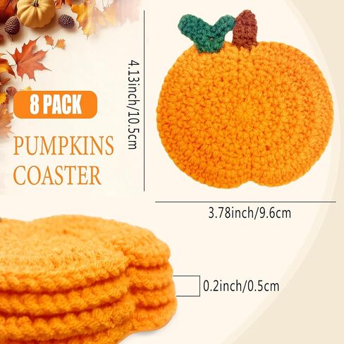 Fall Pumpkin Crochet Coaster 4 Pack, Fall Pumpkin Decor Handmade Knitted Drink Coaster Set, Autumn Decoration Drink Cup Pad Mats for Table Protection, Thanksgiving Home Kitchen Party Table Decor in Saudi Arabia