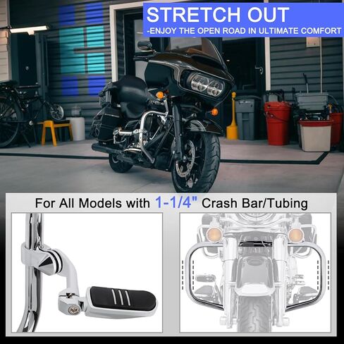 1.25" (32mm) Adjustable Highway Foot Pegs w/Long Angled Mount Kit,Universal for Harley,Honda,Kawasaki,Suzuki,Yamaha,Indian,Victory Motorcycle w/1-1/4" Engine Guard/Crash Bar,BLACK#3 in Kuwait