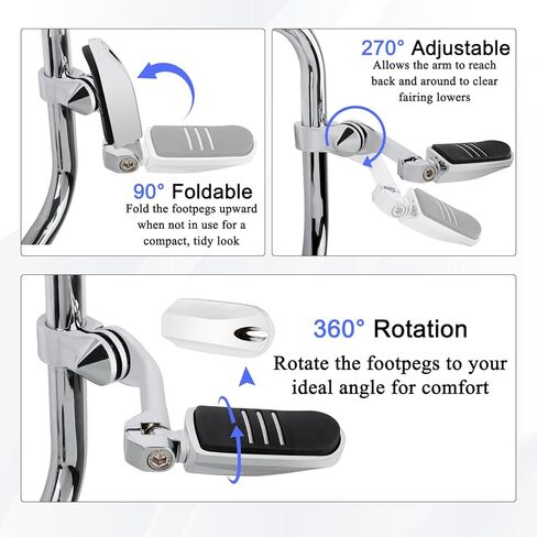 1.25" (32mm) Adjustable Highway Foot Pegs w/Long Angled Mount Kit,Universal for Harley,Honda,Kawasaki,Suzuki,Yamaha,Indian,Victory Motorcycle w/1-1/4" Engine Guard/Crash Bar,BLACK#3 in Kuwait