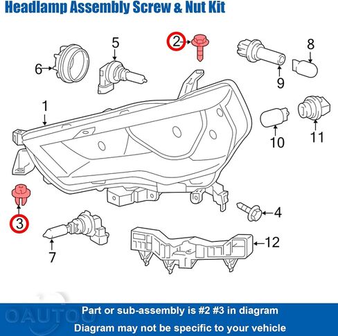 OAUTOO 10sets Headlamp Assembly Screw & Nut Kit for Toyota 90159-60621, 90189-06238 4Runner Avalon C-HR Camry Corolla Highlander Prius RAV4 Sienna fits Lexus ES is LC LS NX RX 2016-On in Saudi Arabia