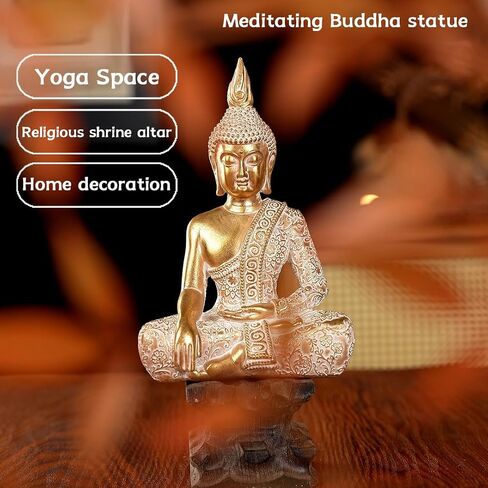 تمثال زن بوذا - ديكور للتأمل من الراتنج الخشبي المنحوت يدويًا، زخرفة فنغ شوي لمكتب غرفة المعيشة، ديكور حديقة زن للمساحة الروحية (هدية الانتقال إلى المنزل/مساعدة اليقظة الذهنية، 7.87 بوصة) in Kuwait