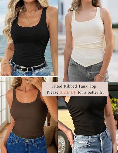 Zeagoo Ribbed Tank Tops for Women 3 Pack Sleeveless Scoop Neck Ruched Cute Summer Shirts in Saudi Arabia