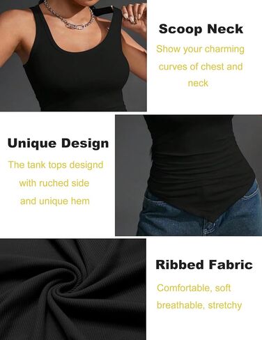 Zeagoo Ribbed Tank Tops for Women 3 Pack Sleeveless Scoop Neck Ruched Cute Summer Shirts in Saudi Arabia