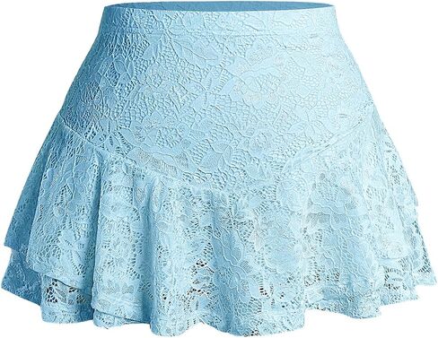 Verdusa Women's Plus Size Goth Floral Lace Ruffle Mini Skirts Gothic Clothes Athletic Y2K A Line Skirt in Kuwait
