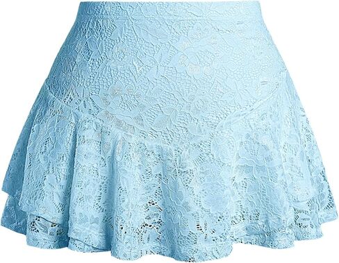 Verdusa Women's Plus Size Goth Floral Lace Ruffle Mini Skirts Gothic Clothes Athletic Y2K A Line Skirt in Kuwait