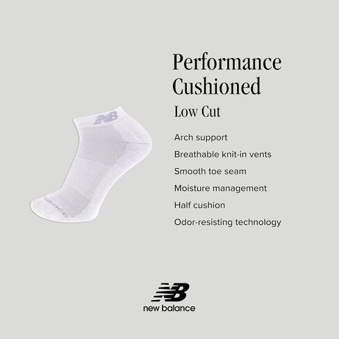 New Balance Men's and Women's Performance Cushioned Low Cut Socks - 6 & 12 Pairs - Moisture Wicking, White, X-Large in Saudi Arabia