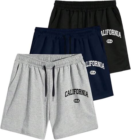 WDIRARA Men's 3 Pack Letter Graphic Shorts Drawstring Waist Workout Athletic Gym Shorts in Saudi Arabia