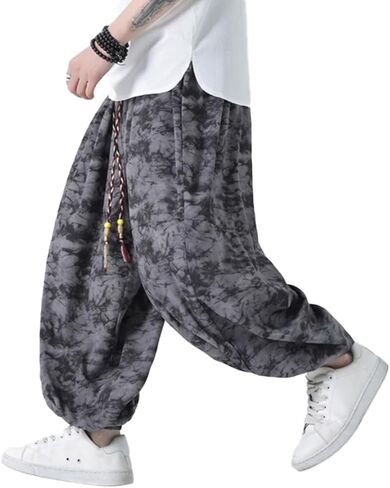HZCX FASHON Mens Chinese Style Tie Dry Wide Leg Baggy Harem Yoga Jogger Pants Loose Fit Aladdin Trousers in Saudi Arabia