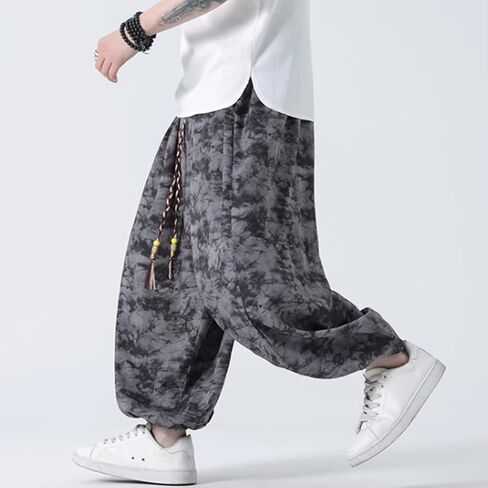 HZCX FASHON Mens Chinese Style Tie Dry Wide Leg Baggy Harem Yoga Jogger Pants Loose Fit Aladdin Trousers in Saudi Arabia