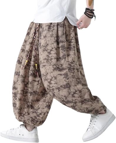 HZCX FASHON Mens Chinese Style Tie Dry Wide Leg Baggy Harem Yoga Jogger Pants Loose Fit Aladdin Trousers in Saudi Arabia