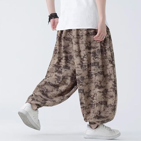 HZCX FASHON Mens Chinese Style Tie Dry Wide Leg Baggy Harem Yoga Jogger Pants Loose Fit Aladdin Trousers in Saudi Arabia