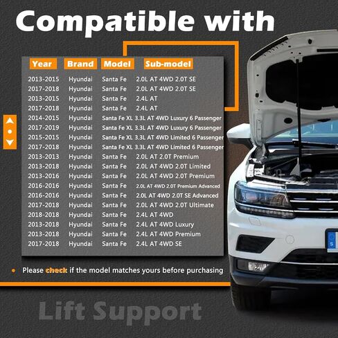 2 Pcs 15.13 in Front Hood Struts Lift Supports Compatible with Hyundai Santa Fe 13-21 / Santa Fe Sport 13-18 / Santa Fe XL 2019 Shock Gas Spring Prop Rod Cylinder OE# 81161B8001 811614Z000 81161B8000 in Saudi Arabia