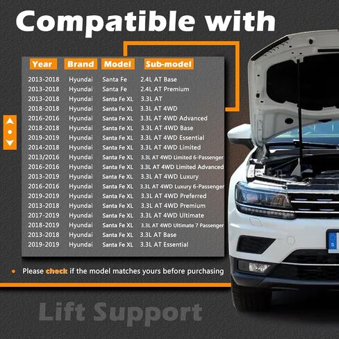 2 Pcs 15.13 in Front Hood Struts Lift Supports Compatible with Hyundai Santa Fe 13-21 / Santa Fe Sport 13-18 / Santa Fe XL 2019 Shock Gas Spring Prop Rod Cylinder OE# 81161B8001 811614Z000 81161B8000 in Saudi Arabia