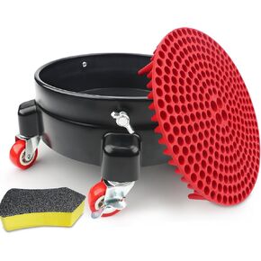 Bucket Dolly 5 Gallon with Wheels,360°Rolling Car Wash Buckets Dolly for 2.5 to 5 Gallon Buckets with Bucket Insert,Cleaning Brushes,Supports Up to 300 lbs in Saudi Arabia