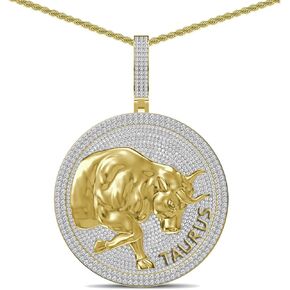 55 Grams Heavy Big 2.80 Inch 3.55 Ctw. VVS/D Simulated Diamond Real Genuine Sterling Silver 14K Yellow Gold Finish Astrological Zodiac Lucky Birth Symbol Horoscope Sign Charm Pendant Medallion Free Rope Chain Neckless in Kuwait