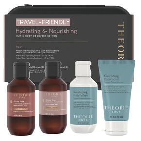 THEORIE PURE Collection Travel Set- Hypoallergenic-Shampoo, Conditioner, Body Wash & Face and Body Scrub- Fragrance-Free. No Sulfate, Paraben, Phthalate,or synthetic Dyes- Clean Beauty for Hair & Body in Kuwait