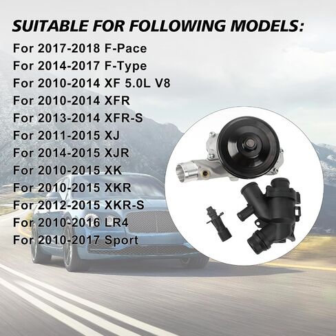 LR097165 LR028136 Water Pump w/Bolts Gaskets Connector +Thermostat Kit Fits for Land Rover V8 5.0L Engine Aftermarket Parts in Saudi Arabia