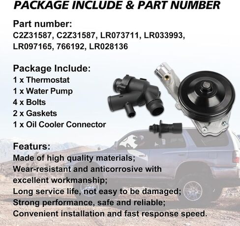 LR097165 LR028136 Water Pump w/Bolts Gaskets Connector +Thermostat Kit Fits for Land Rover V8 5.0L Engine Aftermarket Parts in Saudi Arabia