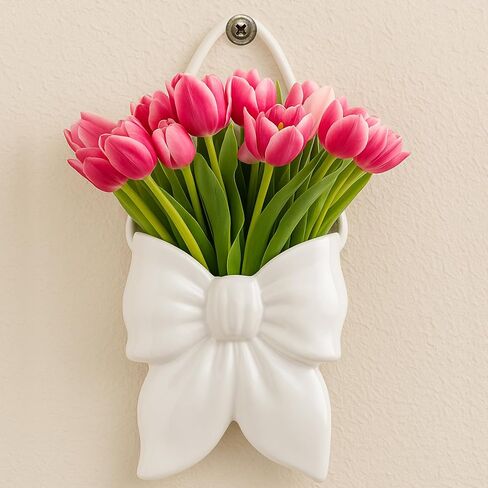 Bow Ceramic Hanging Planter Wall Flower Vase Room Decor Hanging Vase for Flowers Planters for Indoor Plants Wall Mount Plant Pots for Home Living Room Bedroom Indoor Outdoor (White) in Saudi Arabia