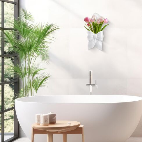 Bow Ceramic Hanging Planter Wall Flower Vase Room Decor Hanging Vase for Flowers Planters for Indoor Plants Wall Mount Plant Pots for Home Living Room Bedroom Indoor Outdoor (White) in Saudi Arabia