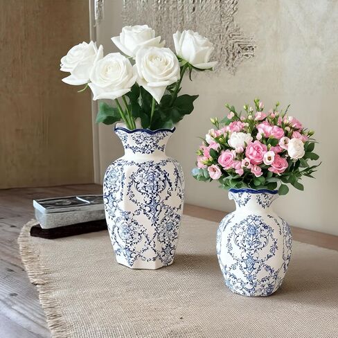 مزهرية Chinoiserie، مزهرية زرقاء وبيضاء مقاس 6 بوصات، مزهريات سيراميك عتيقة، مزهرية زهرة للقطعة المركزية، مزهريات صينية لطيفة لغرفة المعيشة والمكتب وديكور المنزل (أزرق أبيض، صغير) in Saudi Arabia