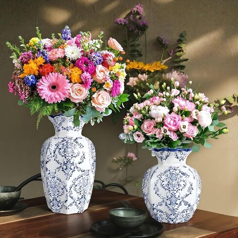 مزهرية Chinoiserie، مزهرية زرقاء وبيضاء مقاس 6 بوصات، مزهريات سيراميك عتيقة، مزهرية زهرة للقطعة المركزية، مزهريات صينية لطيفة لغرفة المعيشة والمكتب وديكور المنزل (أزرق أبيض، صغير) in Saudi Arabia