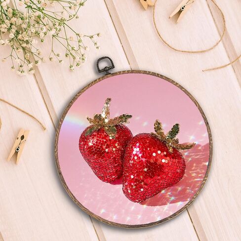 Hxlac Chili Pepper Disco Ball Oval Wall Art Framed, Trendy Preppy Pink Oval Wall Decor, Maximalist Dopamine Canvas Prints Wall Sculptures for Home Kitchen Dining Room Girls Room Decor, 8.5x11.5 Inch in Saudi Arabia