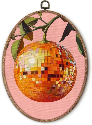 Hxlac Chili Pepper Disco Ball Oval Wall Art Framed, Trendy Preppy Pink Oval Wall Decor, Maximalist Dopamine Canvas Prints Wall Sculptures for Home Kitchen Dining Room Girls Room Decor, 8.5x11.5 Inch in Saudi Arabia