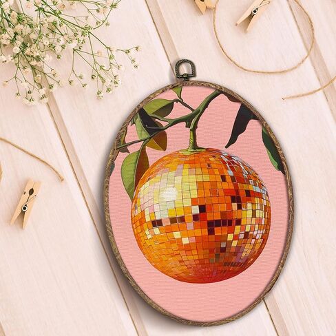 Hxlac Chili Pepper Disco Ball Oval Wall Art Framed, Trendy Preppy Pink Oval Wall Decor, Maximalist Dopamine Canvas Prints Wall Sculptures for Home Kitchen Dining Room Girls Room Decor, 8.5x11.5 Inch in Saudi Arabia