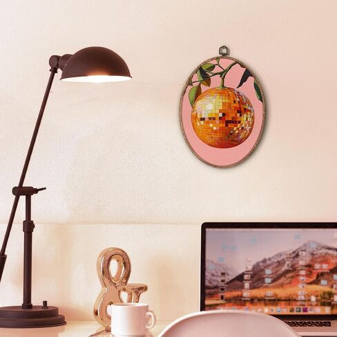 Hxlac Chili Pepper Disco Ball Oval Wall Art Framed, Trendy Preppy Pink Oval Wall Decor, Maximalist Dopamine Canvas Prints Wall Sculptures for Home Kitchen Dining Room Girls Room Decor, 8.5x11.5 Inch in Saudi Arabia