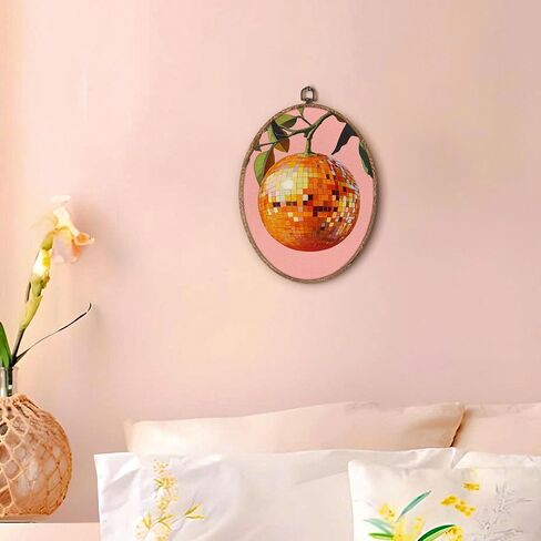 Hxlac Chili Pepper Disco Ball Oval Wall Art Framed, Trendy Preppy Pink Oval Wall Decor, Maximalist Dopamine Canvas Prints Wall Sculptures for Home Kitchen Dining Room Girls Room Decor, 8.5x11.5 Inch in Saudi Arabia