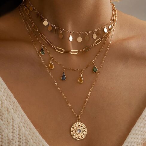 Fashion Necklace Multilayer Layered Pendant Necklace for Women, Boho Chic Stackable Charm, Gift for Graduation, Friendship, Travel, Beach, or Special Occasions in Saudi Arabia