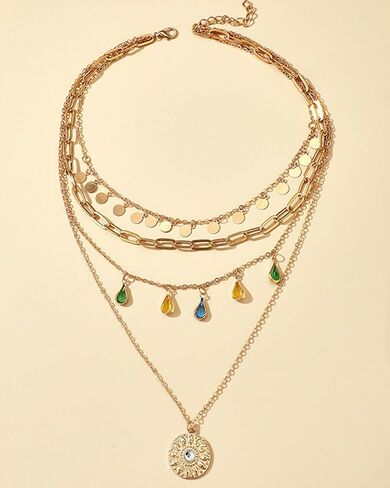 Fashion Necklace Multilayer Layered Pendant Necklace for Women, Boho Chic Stackable Charm, Gift for Graduation, Friendship, Travel, Beach, or Special Occasions in Saudi Arabia