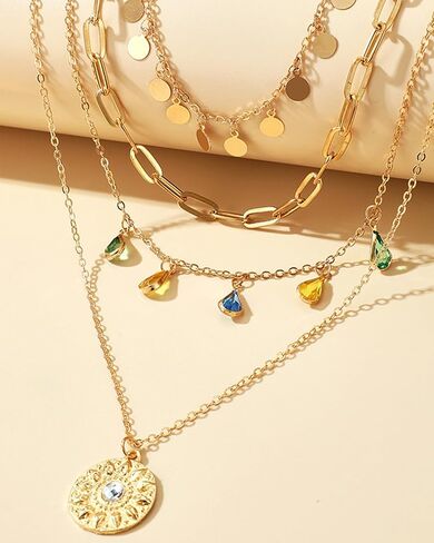 Fashion Necklace Multilayer Layered Pendant Necklace for Women, Boho Chic Stackable Charm, Gift for Graduation, Friendship, Travel, Beach, or Special Occasions in Saudi Arabia