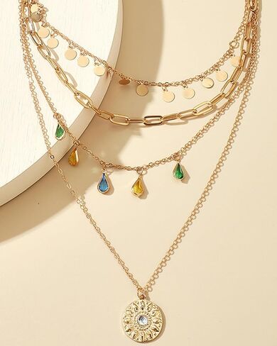 Fashion Necklace Multilayer Layered Pendant Necklace for Women, Boho Chic Stackable Charm, Gift for Graduation, Friendship, Travel, Beach, or Special Occasions in Saudi Arabia